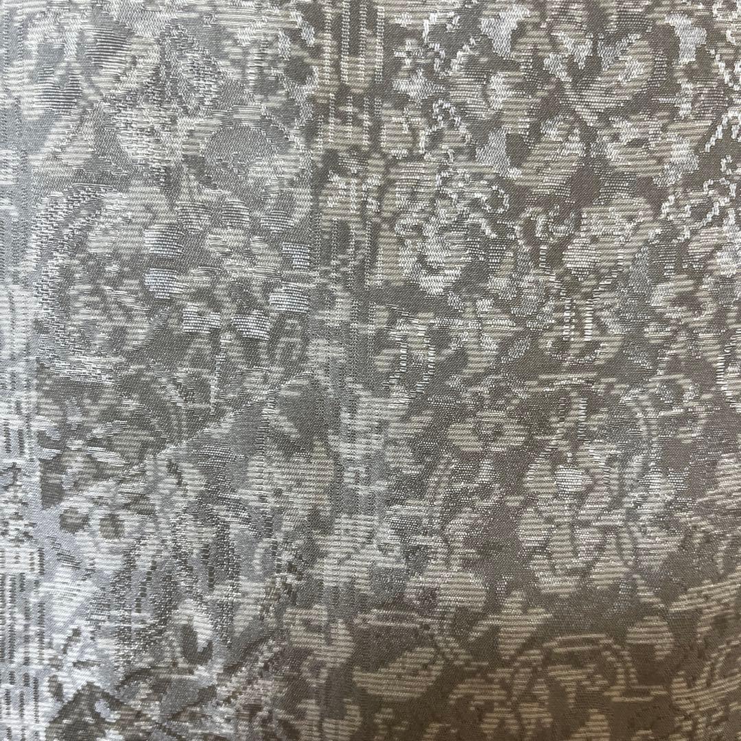 丹波縮緬　小紋 着物 ダークグレー 葉柄刺繍　長襦袢（着物と同サイズ）　セット