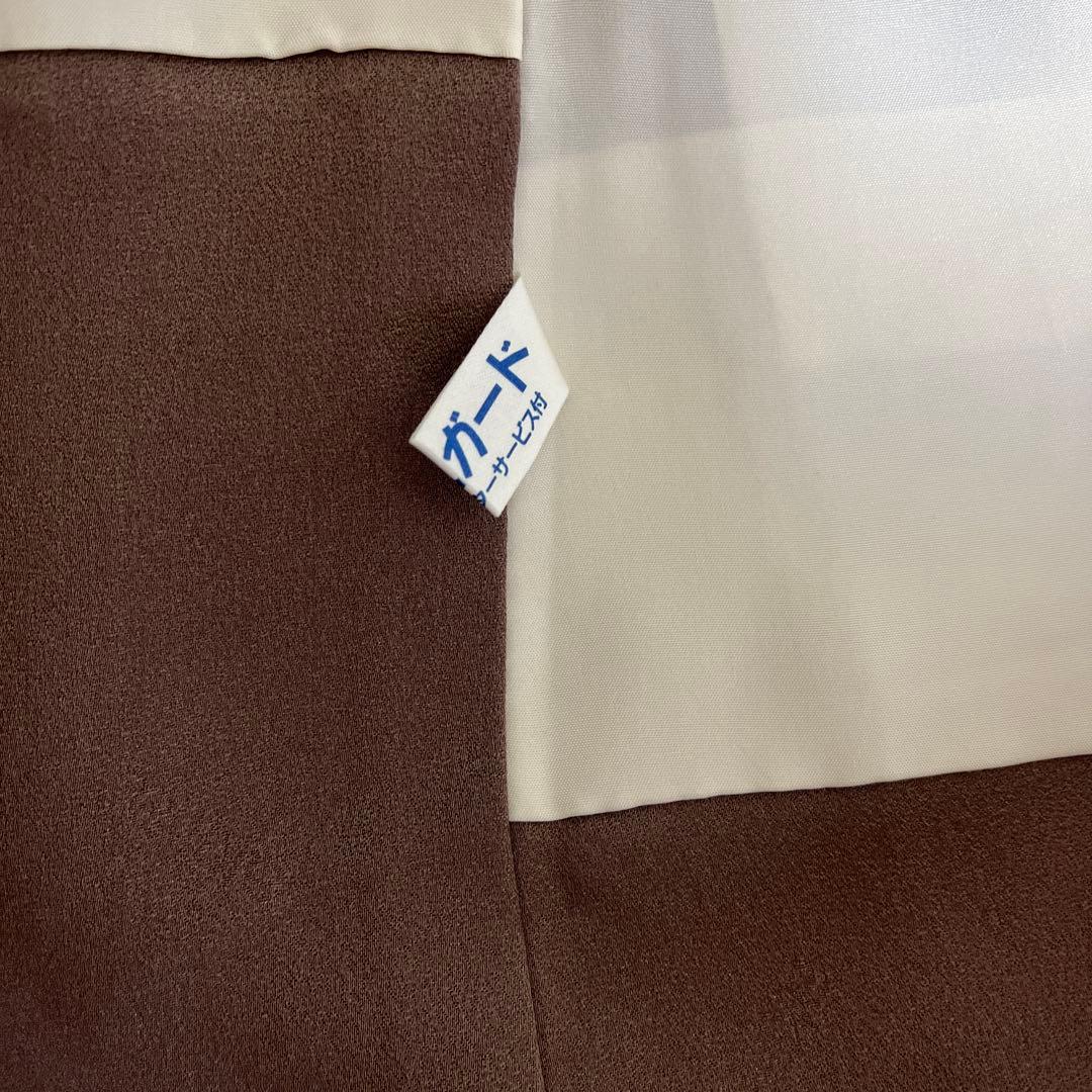 丹波縮緬　小紋 着物 ダークグレー 葉柄刺繍　長襦袢（着物と同サイズ）　セット