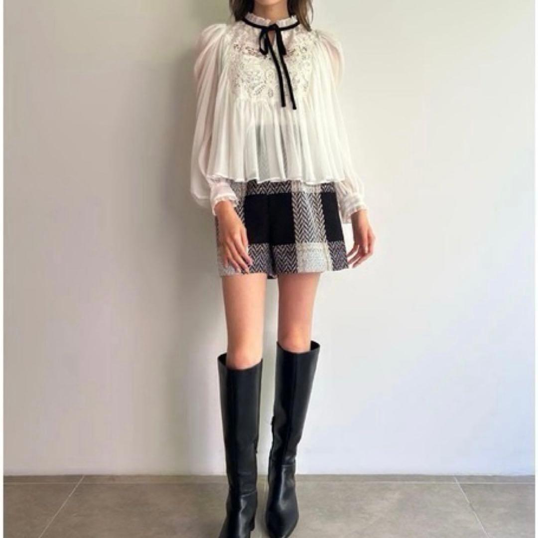 【美品】SNIDEL スナイデル エンブロイダリー楊柳ブラウス MIX