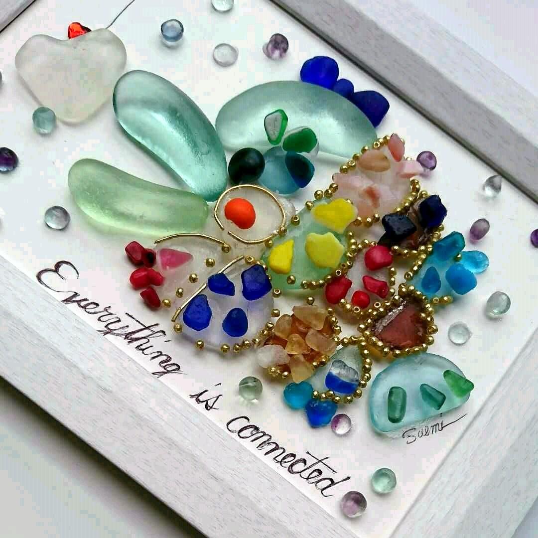 シーグラスアート<お洒落の秋&食欲の秋>レア 置物 魚  ラブ