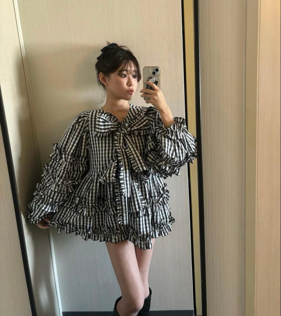 épine double ribbon frill blouse