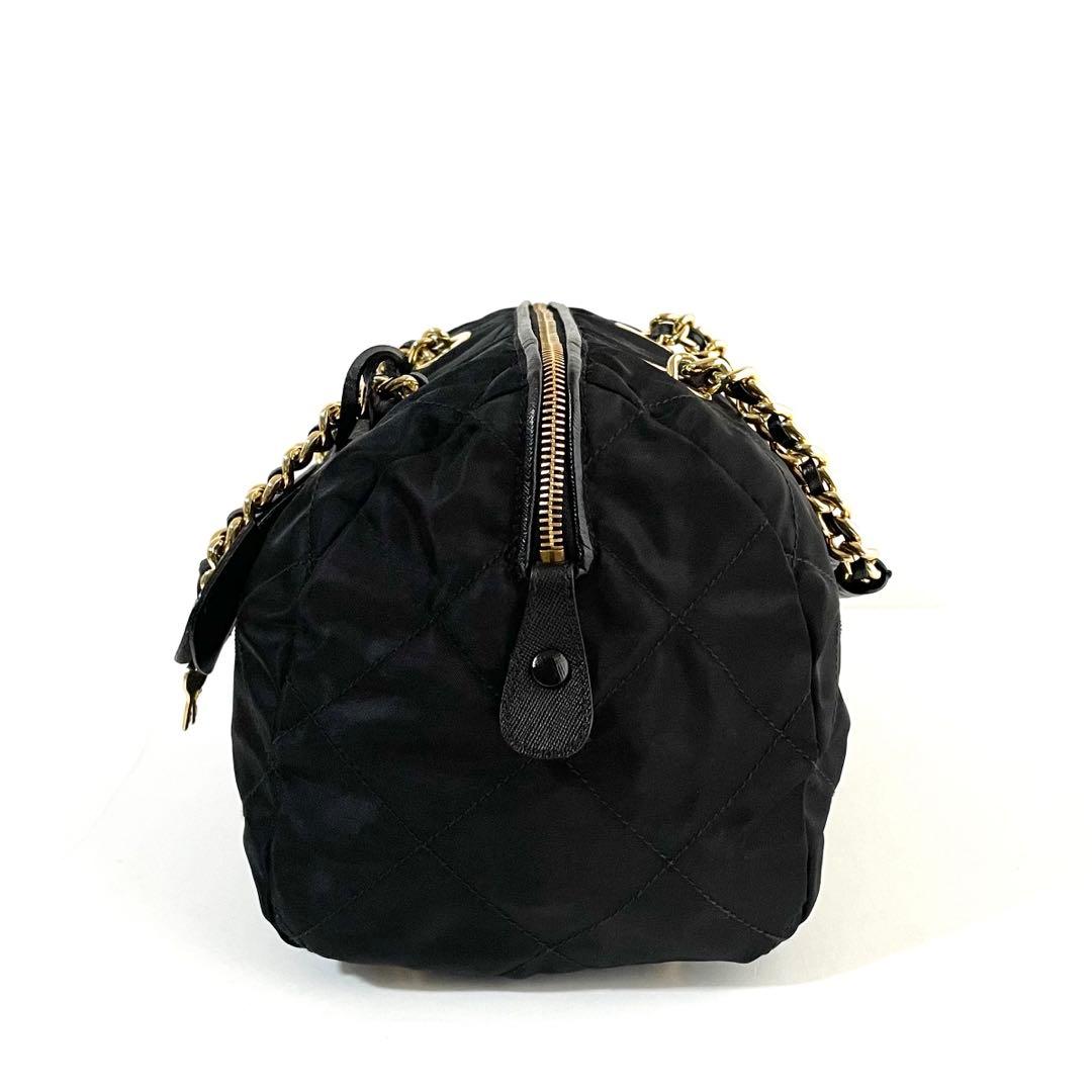 【極美品〜美品】プラダ キルティング ハンドバッグ ナイロン×サフィアーノレザー