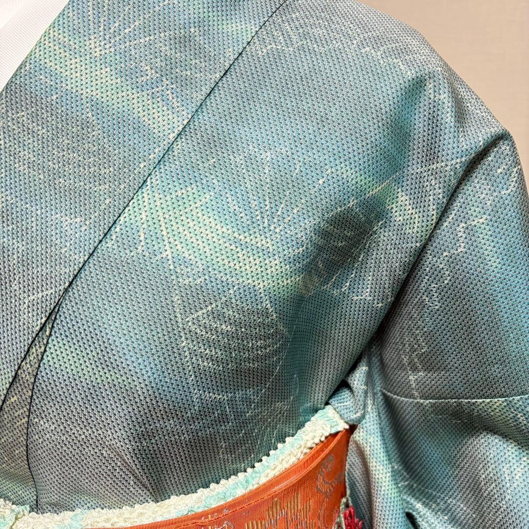未使用近い　美品　袷　正絹　大島紬系　紬　小紋　フルセット