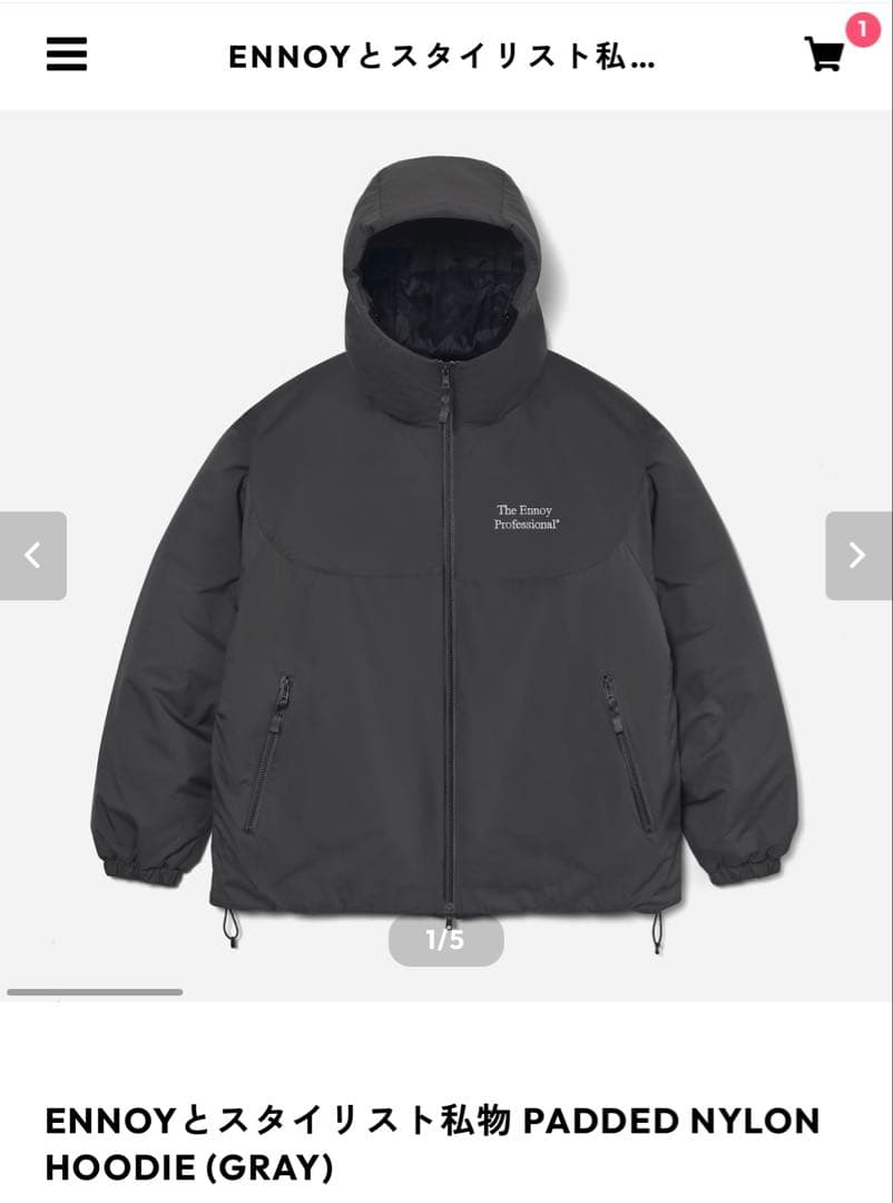 ENNOYとスタイリスト私物 PADDED NYLON HOODIE (GRAY