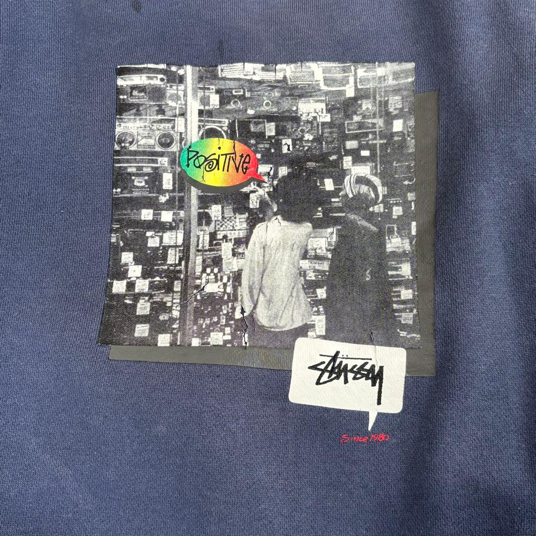 90s OLD STUSSY グラフィック スウェット フェード ネイビー L