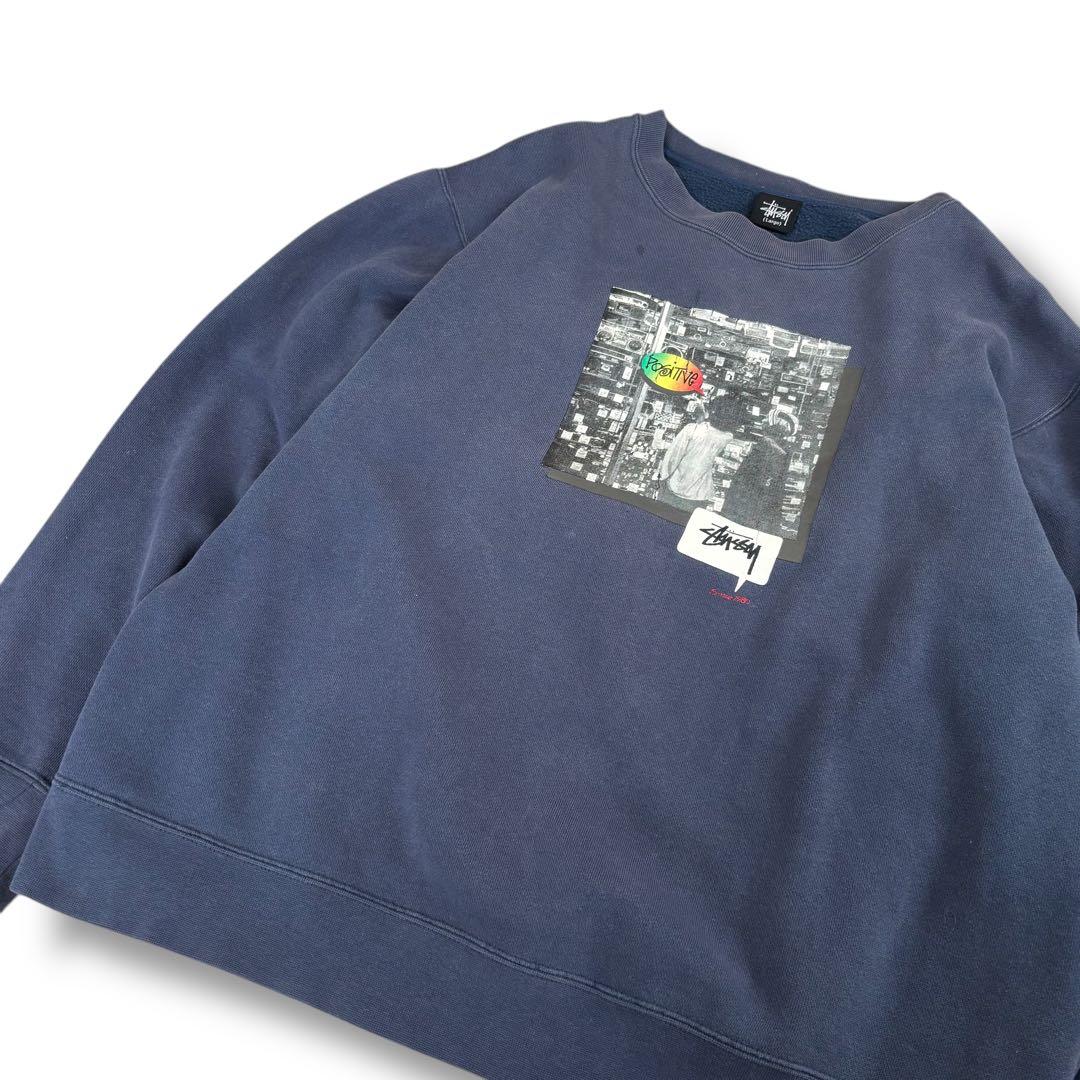 90s OLD STUSSY グラフィック スウェット フェード ネイビー L