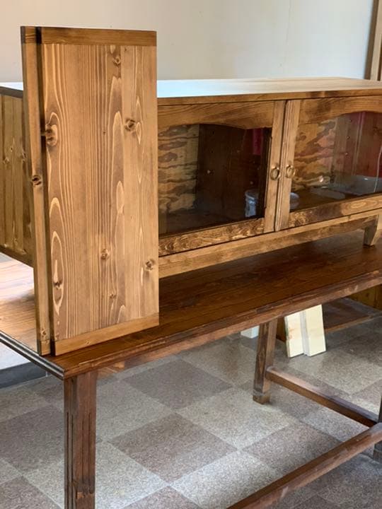 【無垢材】アンティーク調　ガラステレビボード