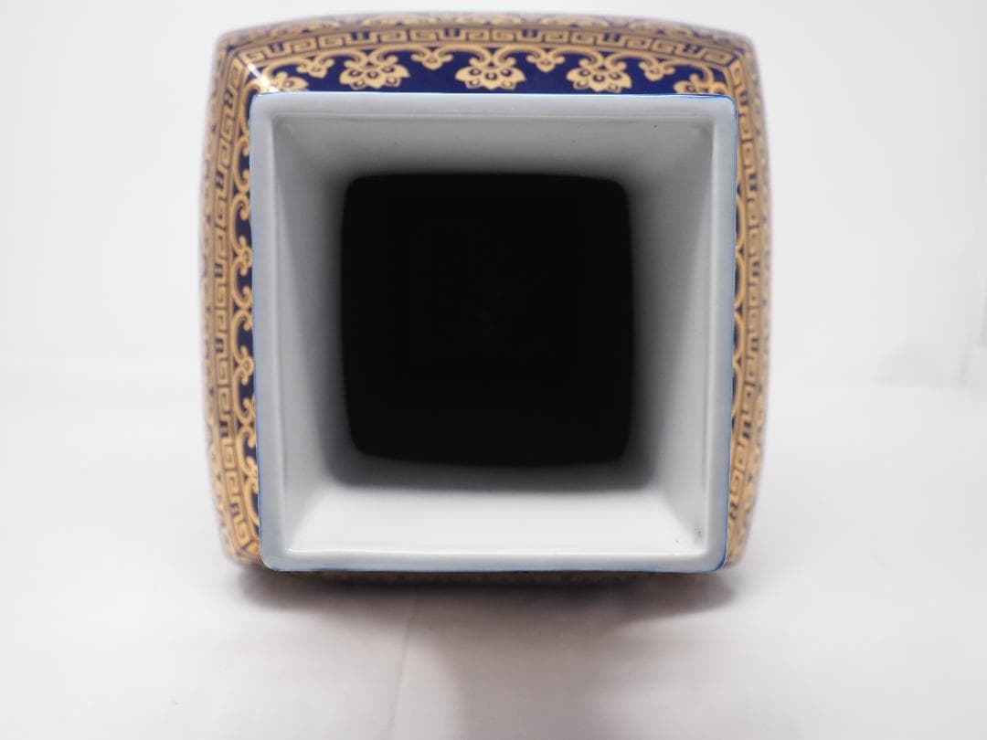 金彩コバルトブルー花瓶　台湾製　-SO