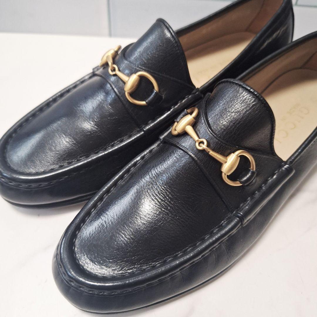 GUCCI グッチ ローファー 23 ホースビット ゴールド レザー ブラック