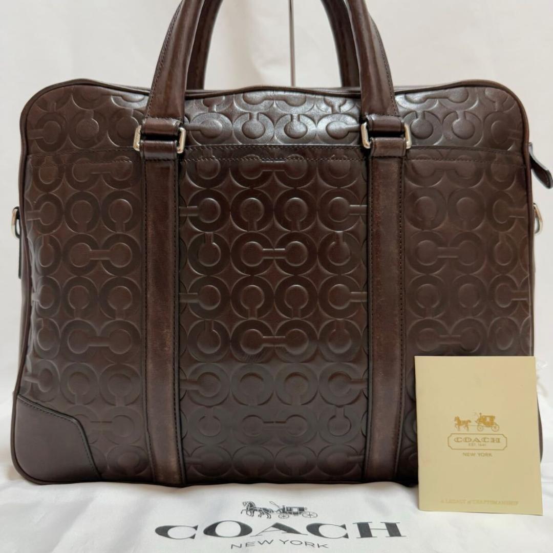 【極美品/保存袋付】コーチ Cロゴ 2way ビジネスバッグ ブリーフケース 茶