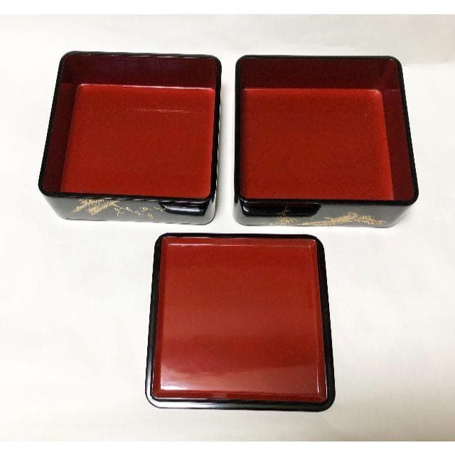 重箱 おせち 二段重 木製漆塗 梅に鶯沈金黒 6寸 18cm 漆器 アウトレット