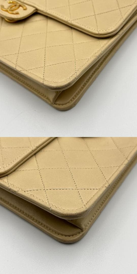 シャネル プッシュロック チェーンショルダーバッグ ラムスキン ベージュ