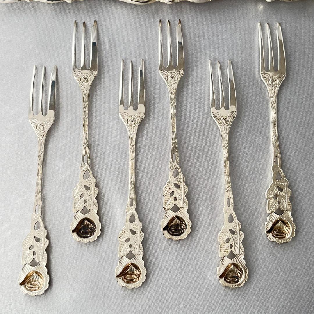 【ANTICO】 ヒルデスハイムローズ ケーキフォーク 6本【純銀】12.5cm