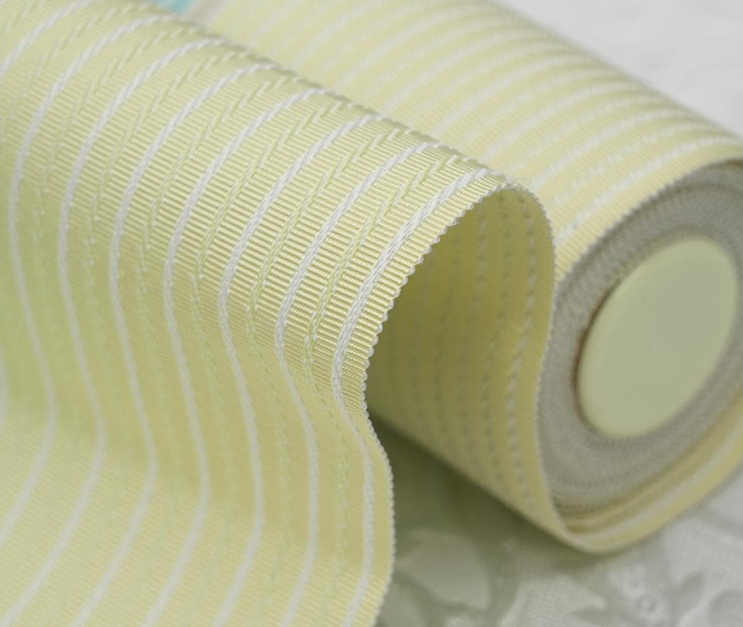 新品 博多帯 麻絹 単衣半幅帯 西村織物 ミントイエロー帯端かがり加工代込