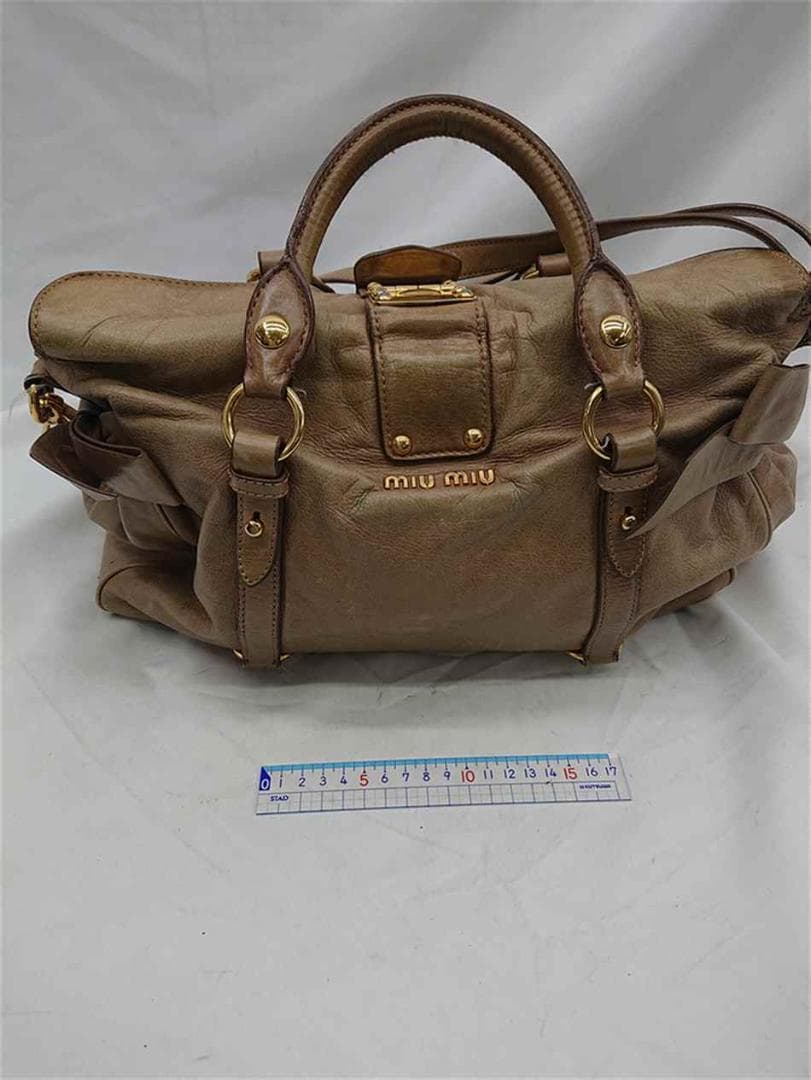 ◎ミュウミュウ マテラッセ レザー 2WAYハンドバッグ ベージュ レディース