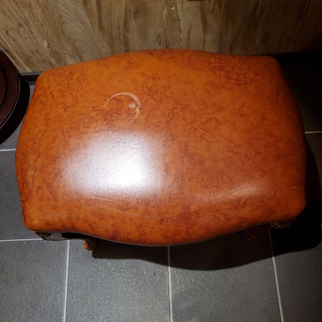 アンティーク ロココ調 ブラウンレザー スツール オーバル型