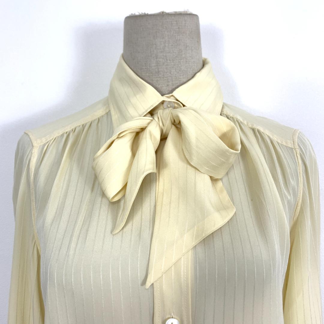 LA9584 セリーヌ 長袖ブラウス イエロー 黄色 シルク100％ 40