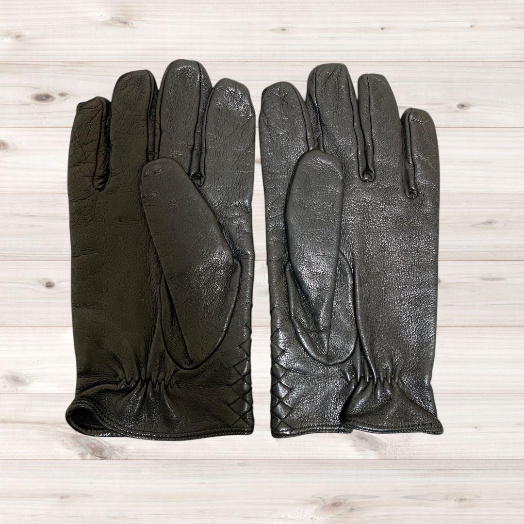 ボッテガヴェネタ レザー編み込みデザイン手袋 ブラック