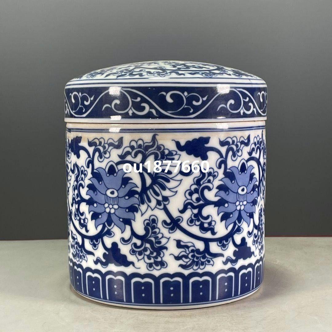 清乾隆鯖花卉図紋蓋缶 景徳鎮 陶磁器 装飾品 現代工芸品美術品 置物