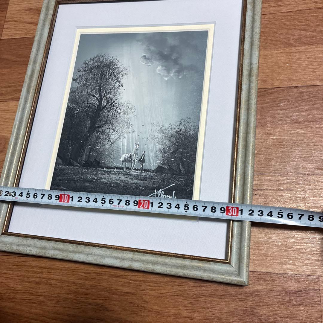 フランス　クロード•パトリック　油絵　幻想的　森の中の白馬と少女