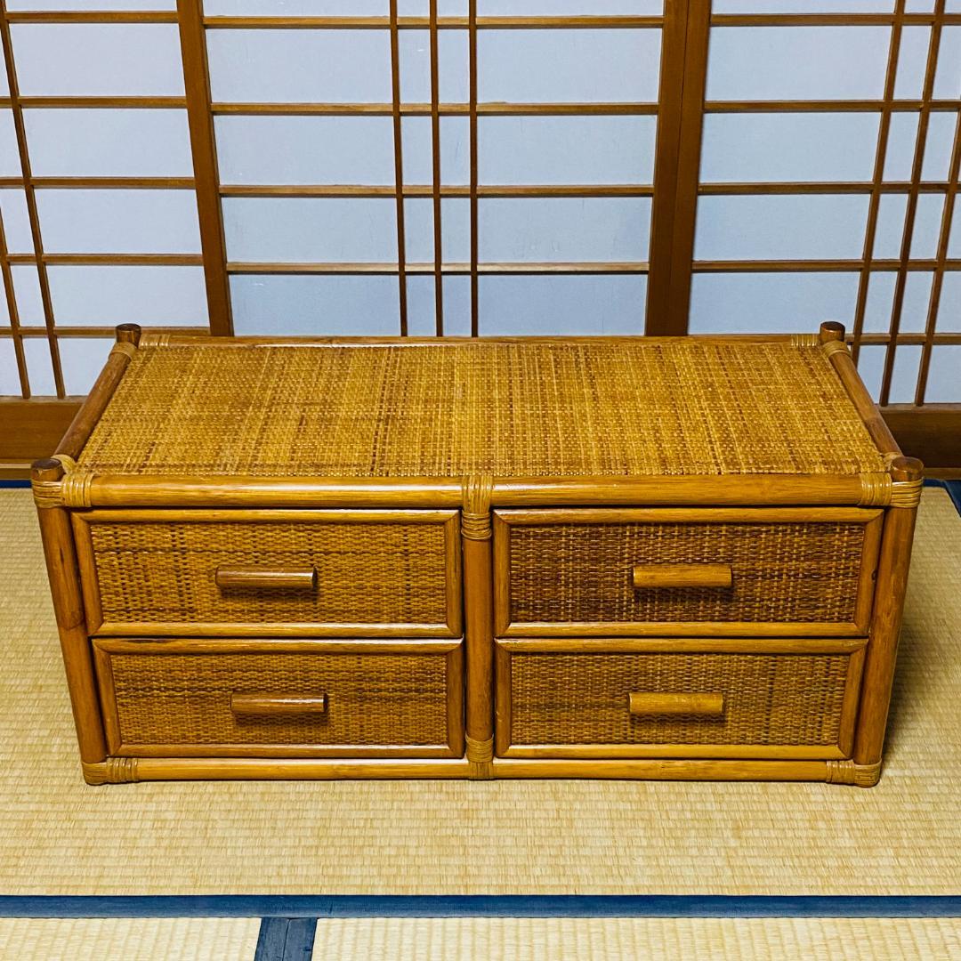 ラタン 籐 棚 チェスト 2段 4口 W90cm D41cm H40.5cm