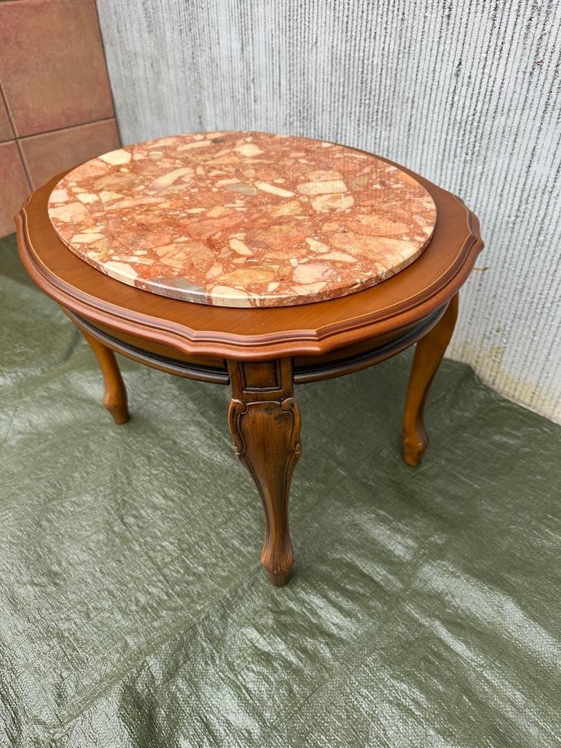 【サイドテーブル】木製　花台　飾り台　大理石　オケージョナルテーブル