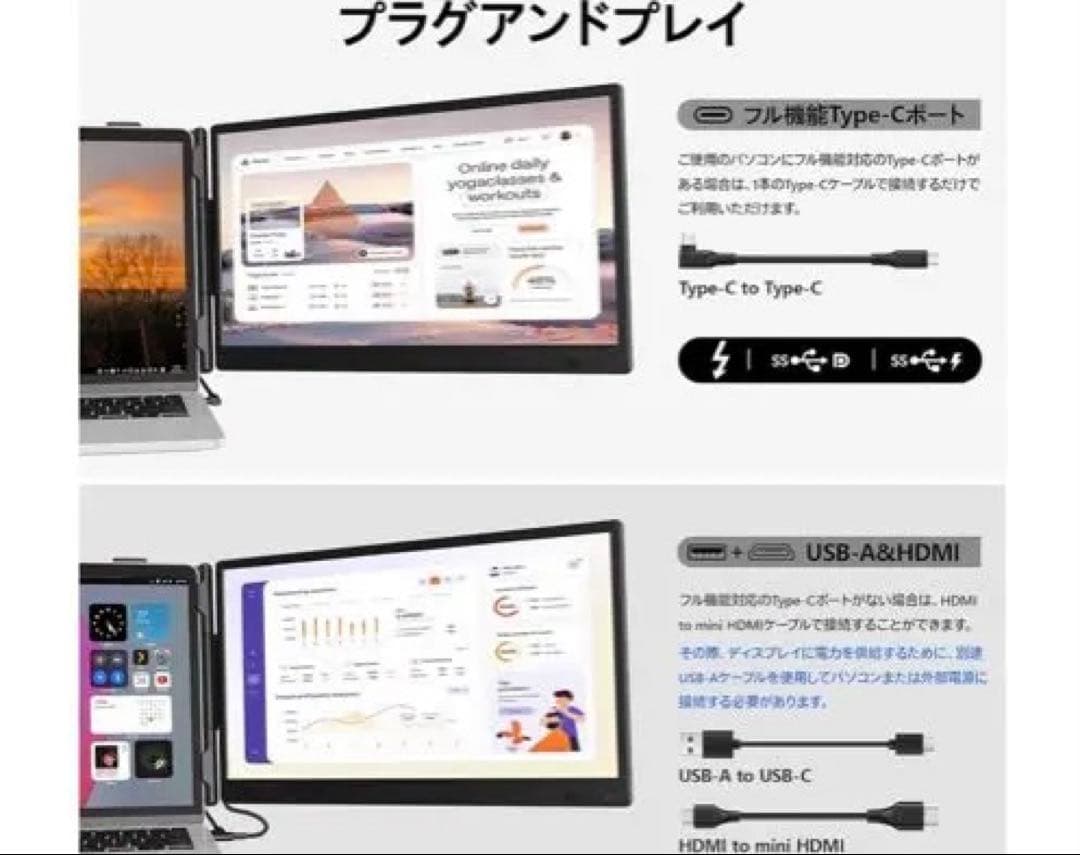 デュアルモニター 14インチ モバイルモニター 持ち運 IPSパネル
