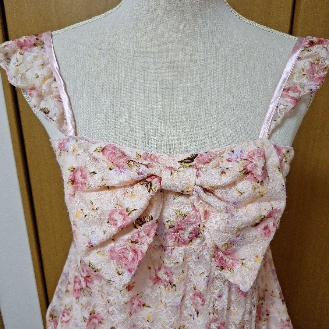 総レース花柄リボン付きキャミソール