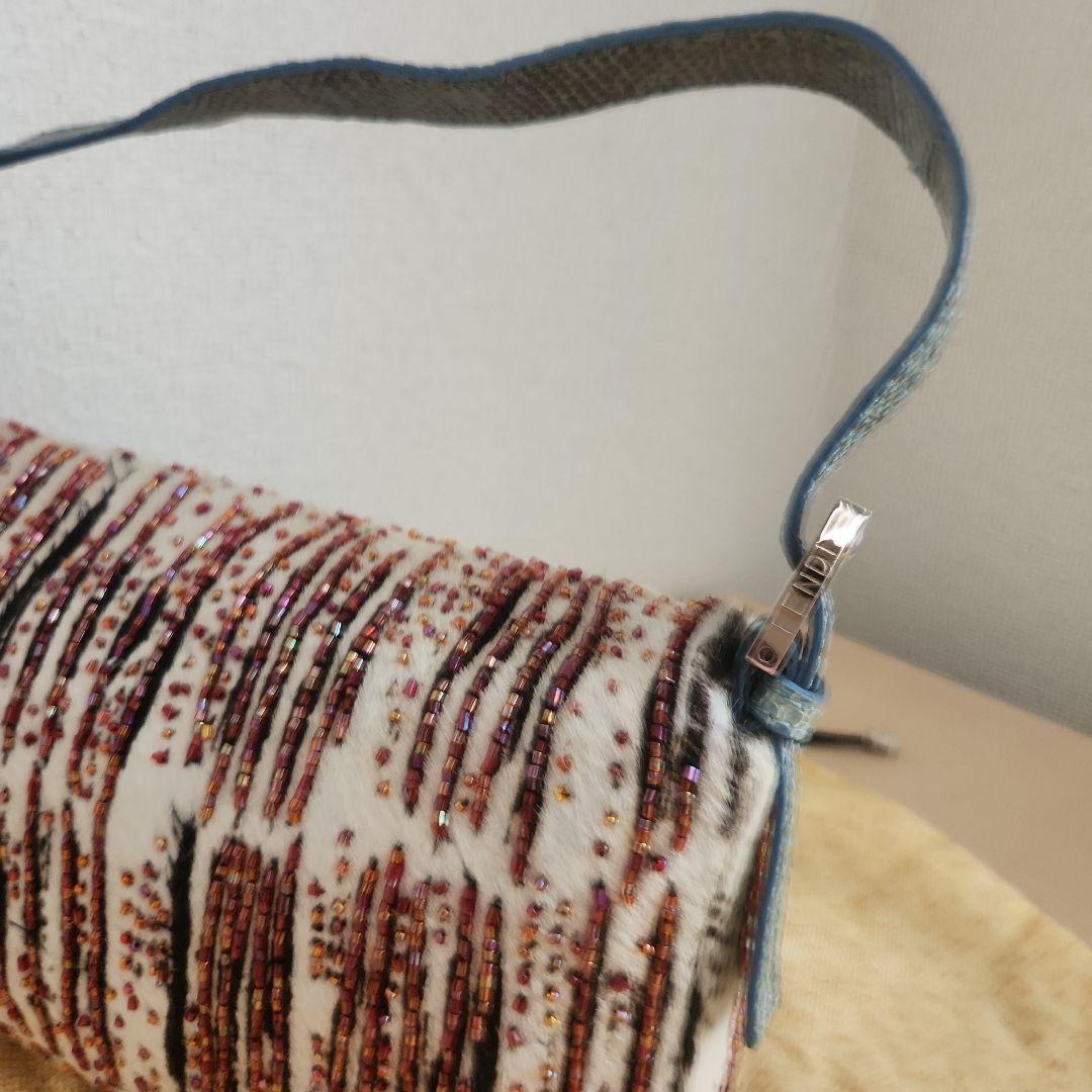 レア FENDIハラコ ビーズ装飾 パイソンショルダー バケットバッグ