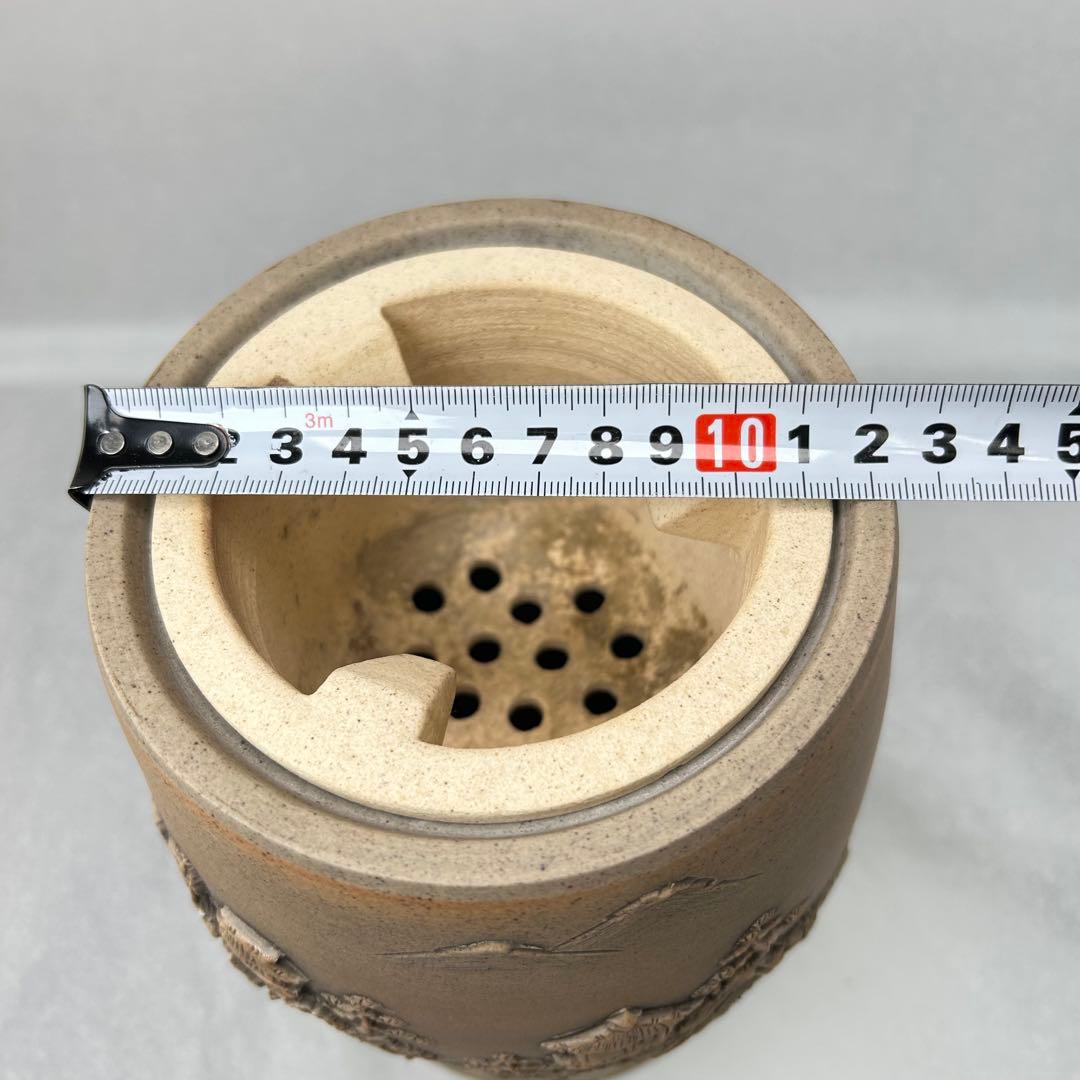 羽柴興誓作 山水彫 涼炉 共箱付 陶製 興誓窯 煎茶道具