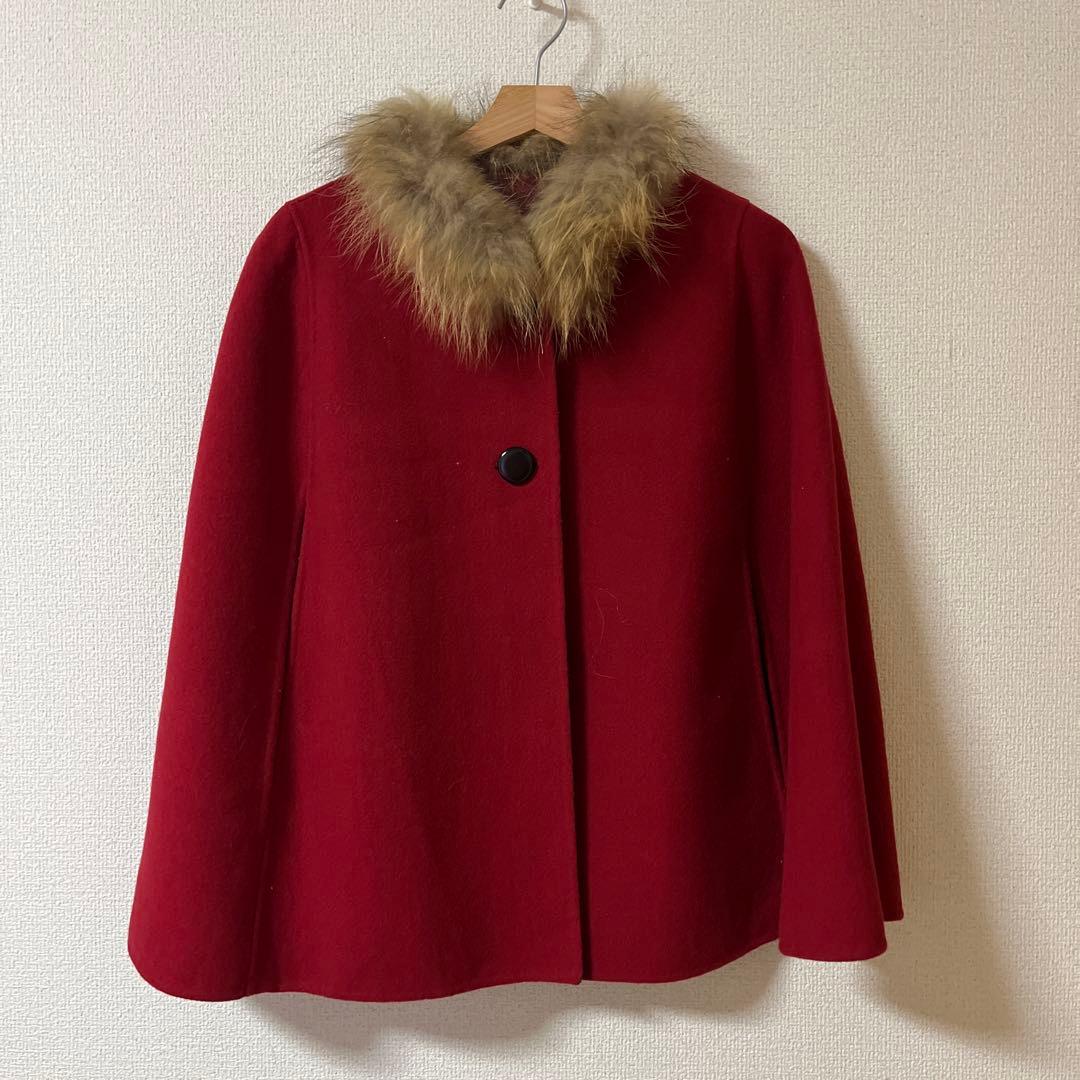 チェック柄　ポンチョ　リバーシブルファー付き　ブルーレーベル　BLUElabel