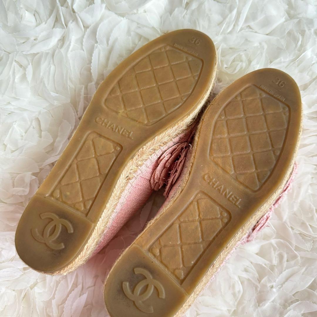 美品　CHANEL カメリア エスパドリーユ ツイード ピンク 36
