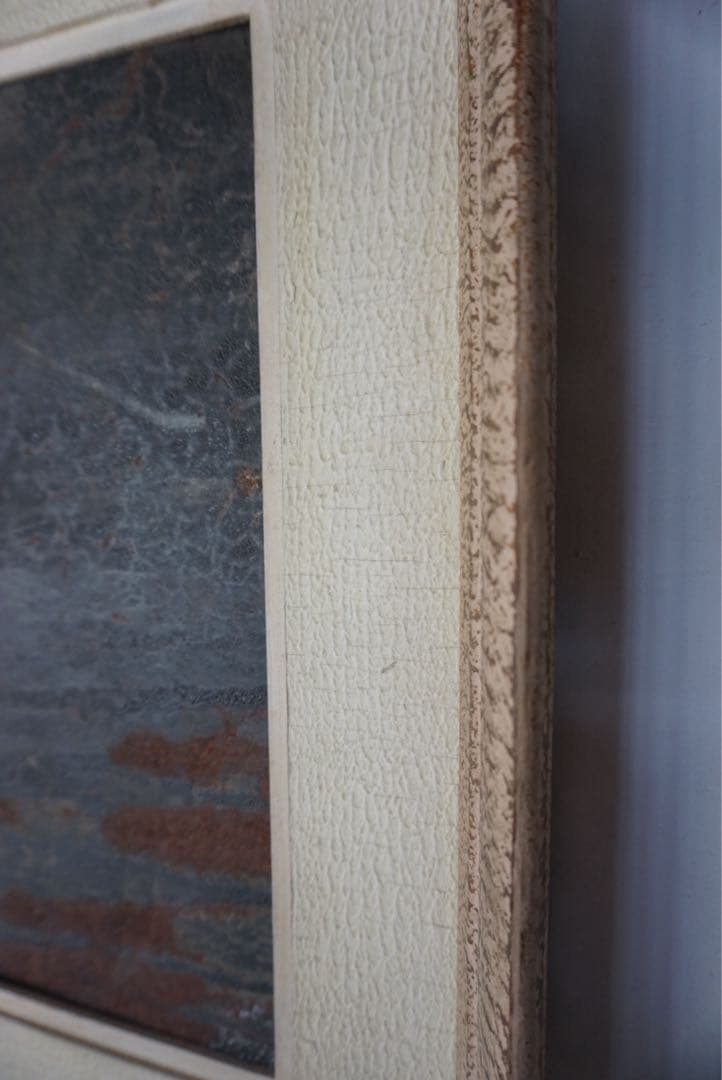 アンティークの木製フレームのブリキサインボード　看板　店舗什器　額縁　古道具