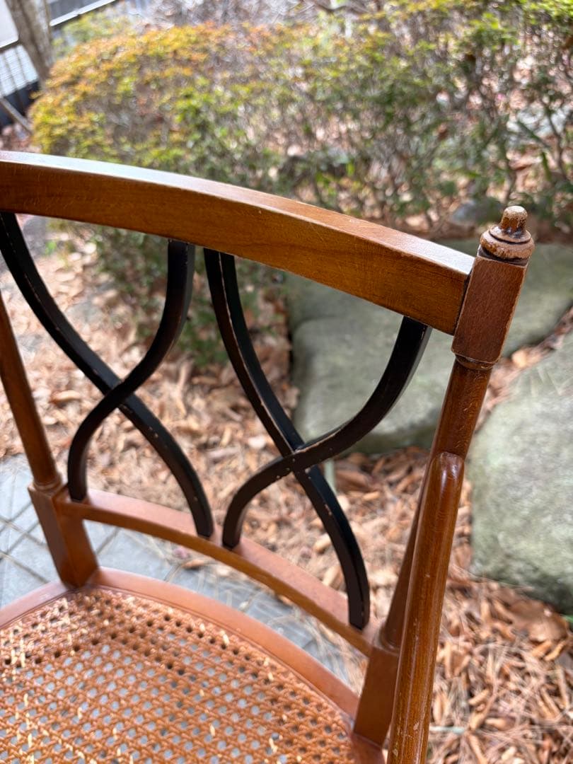 アンティーク 木製アームチェア クロスバック ランタン編み アールデコ 椅子