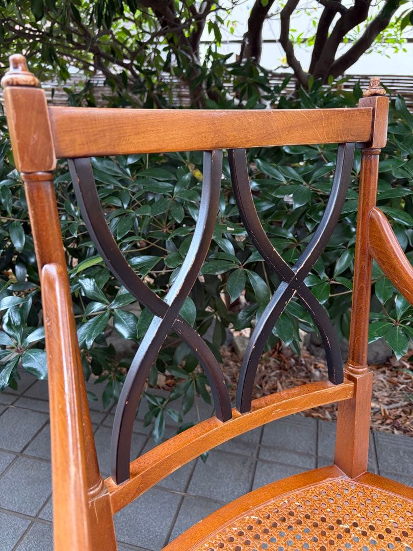 アンティーク 木製アームチェア クロスバック ランタン編み アールデコ 椅子