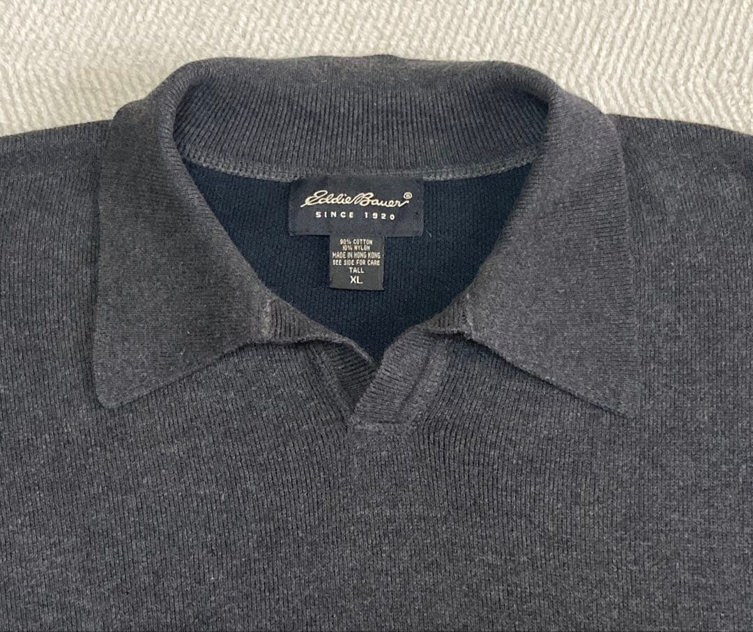 Eddie Bauer えり付き　ダークグレー コットンニット