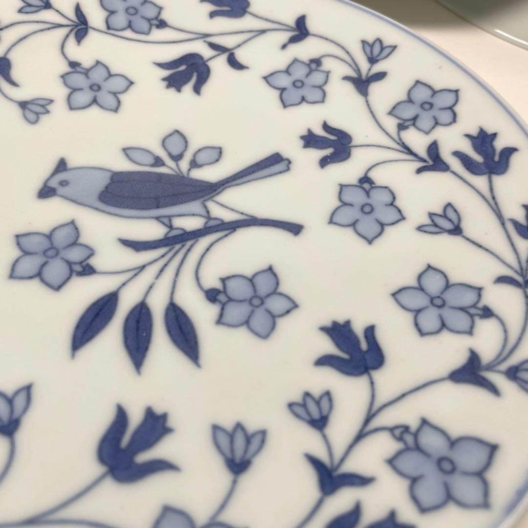 【貴古窯】青い鳥と花模様の皿セット 5枚