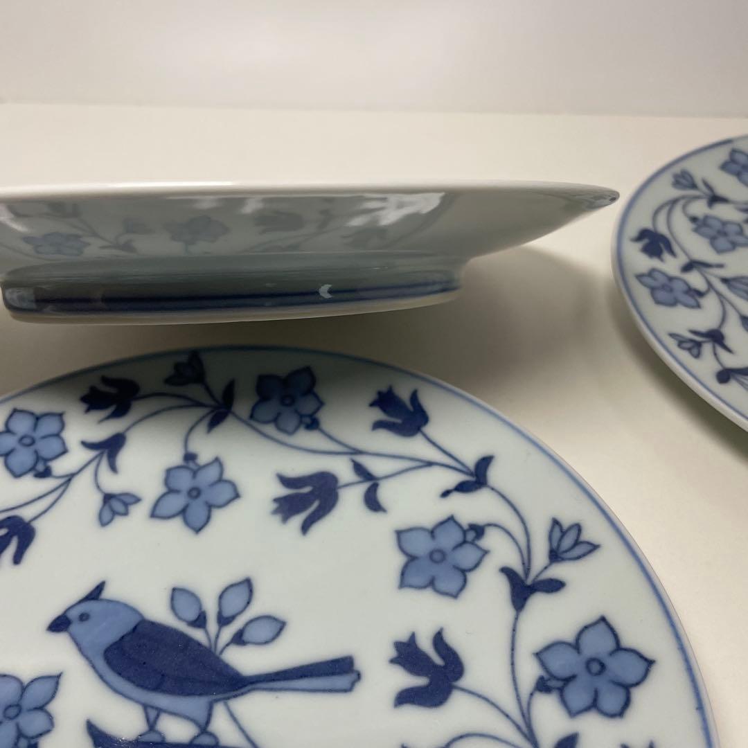 【貴古窯】青い鳥と花模様の皿セット 5枚