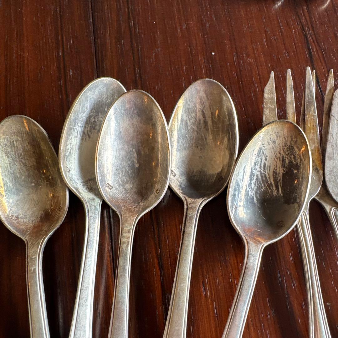 アイスブルー。フランスアンティークカトラリー17本セット