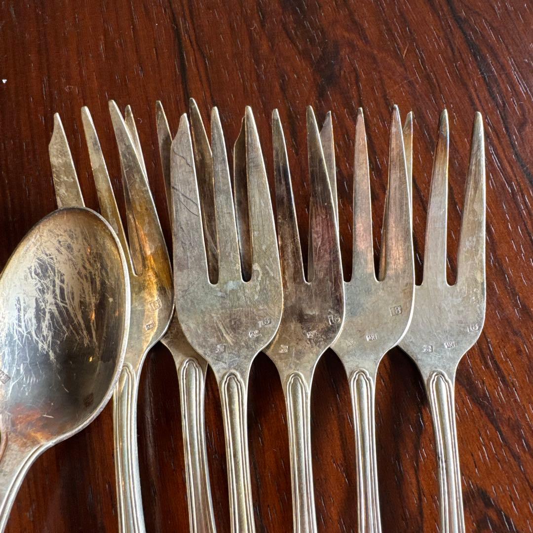 アイスブルー。フランスアンティークカトラリー17本セット