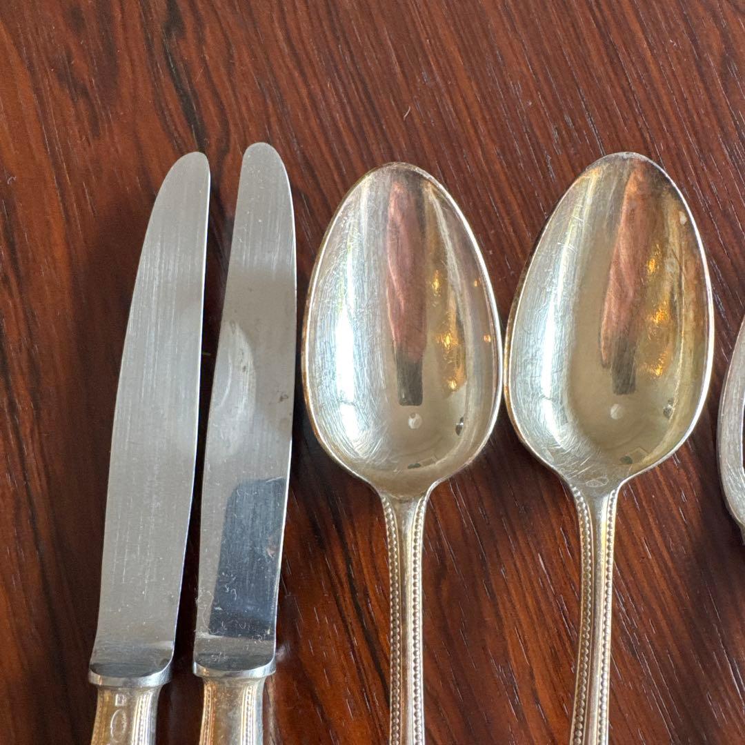 アイスブルー。フランスアンティークカトラリー17本セット