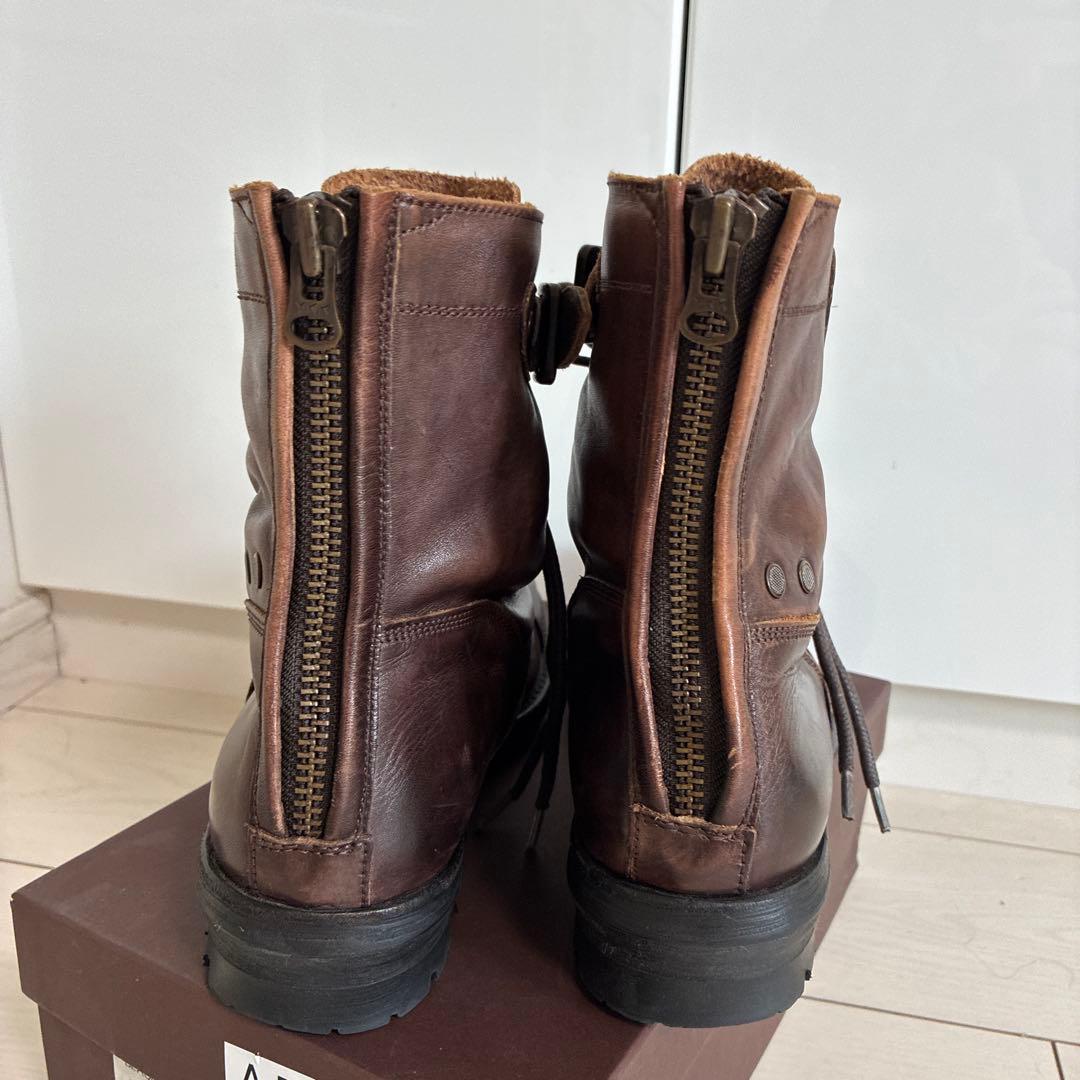 ブラウンレザーミリタリーブーツ　アルフレッドバニスタ