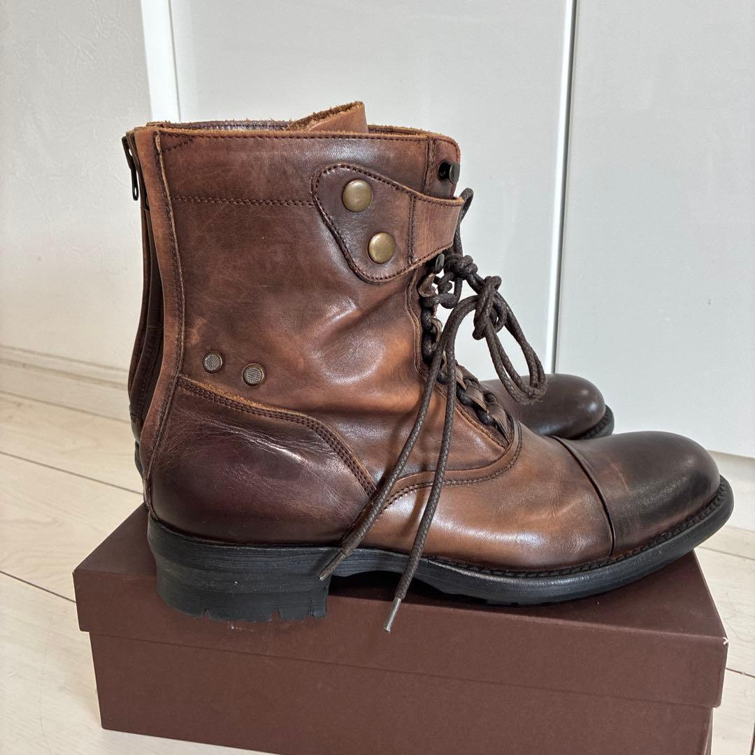 ブラウンレザーミリタリーブーツ　アルフレッドバニスタ