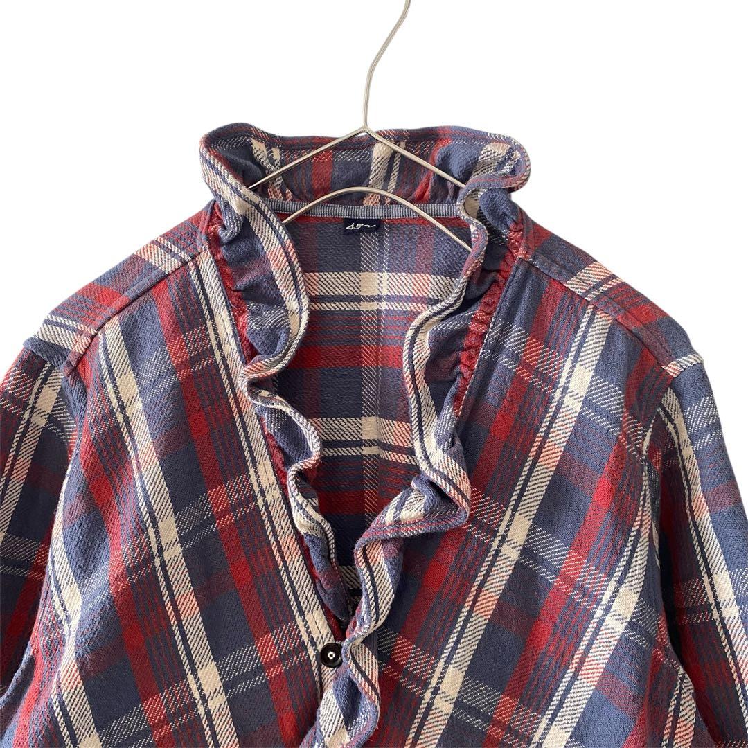 45R 45rpm 日焼けネル フリルカシュクール ブラウス チェック Aライン