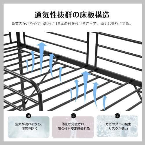 【新作】【ブラック】ロフトベッド パイプベッド シングル ベッド