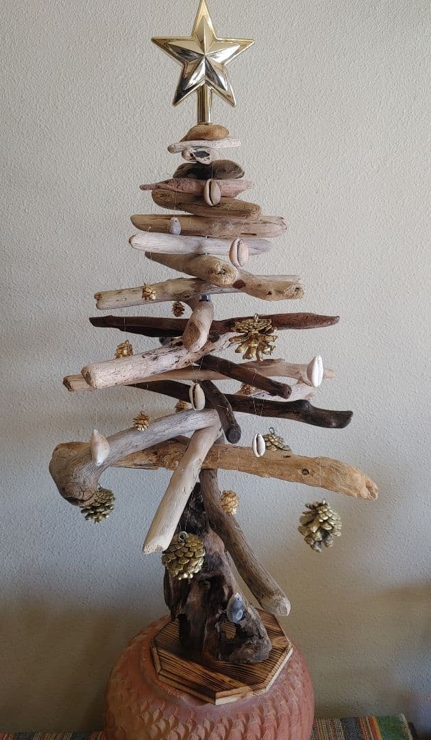 流木クリスマスツリー LEDライト付き