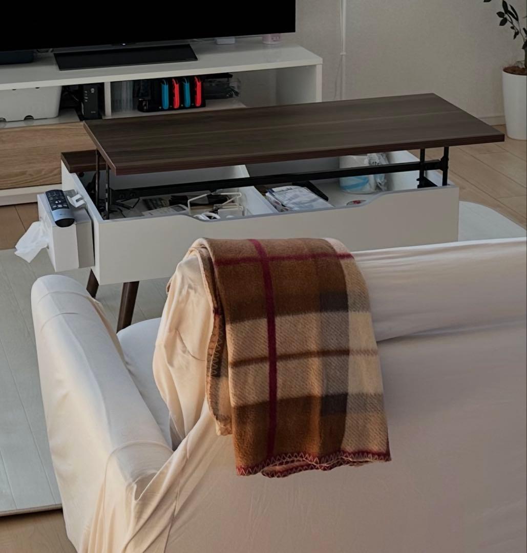 昇降式テーブル コンパクト 収納付き木目調センターテーブル