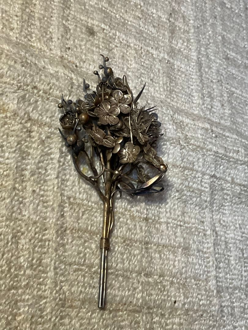 銀製／ボンボニエール・梅の花束。【大正レトロ・三越・銀製】。