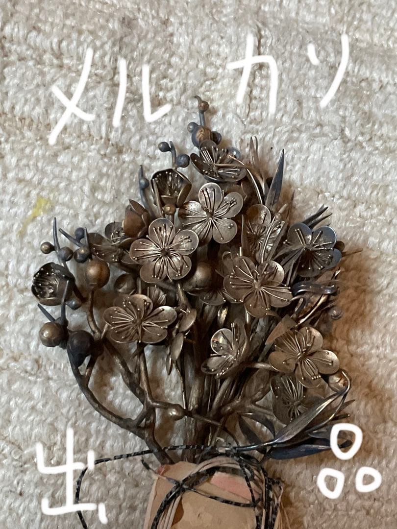 銀製／ボンボニエール・梅の花束。【大正レトロ・三越・銀製】。
