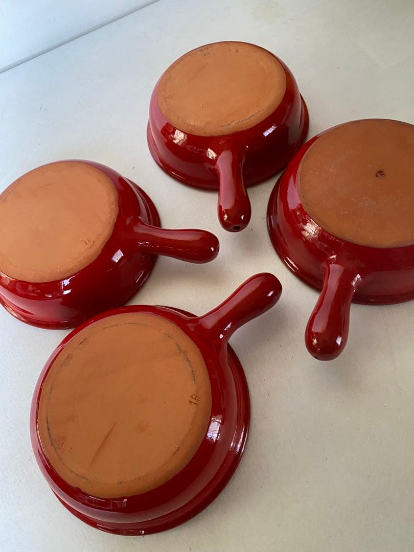 片手　キャセロール鍋　4個　レッド　未使用　赤